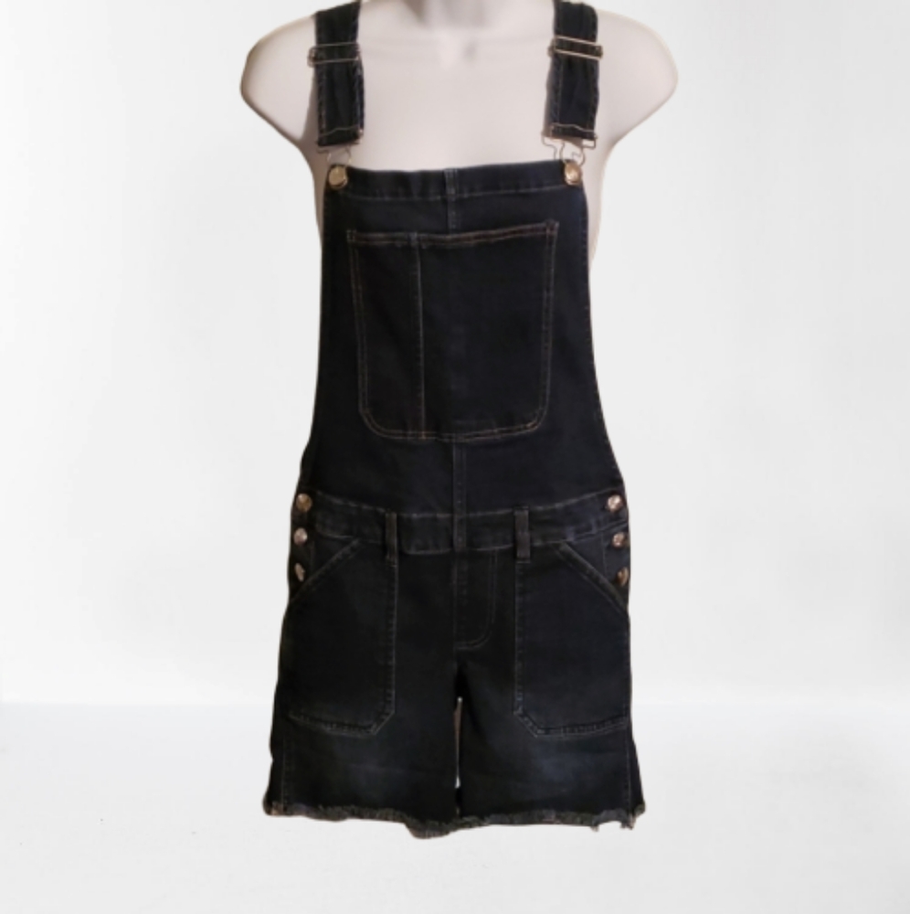 Wild Blue dark wash denim overall raw hem SMALL